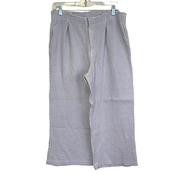 Hello Nite Gray Gauze Elastic Waist Wide Leg Crop Pants NWT Medium - Picture 1 of 5